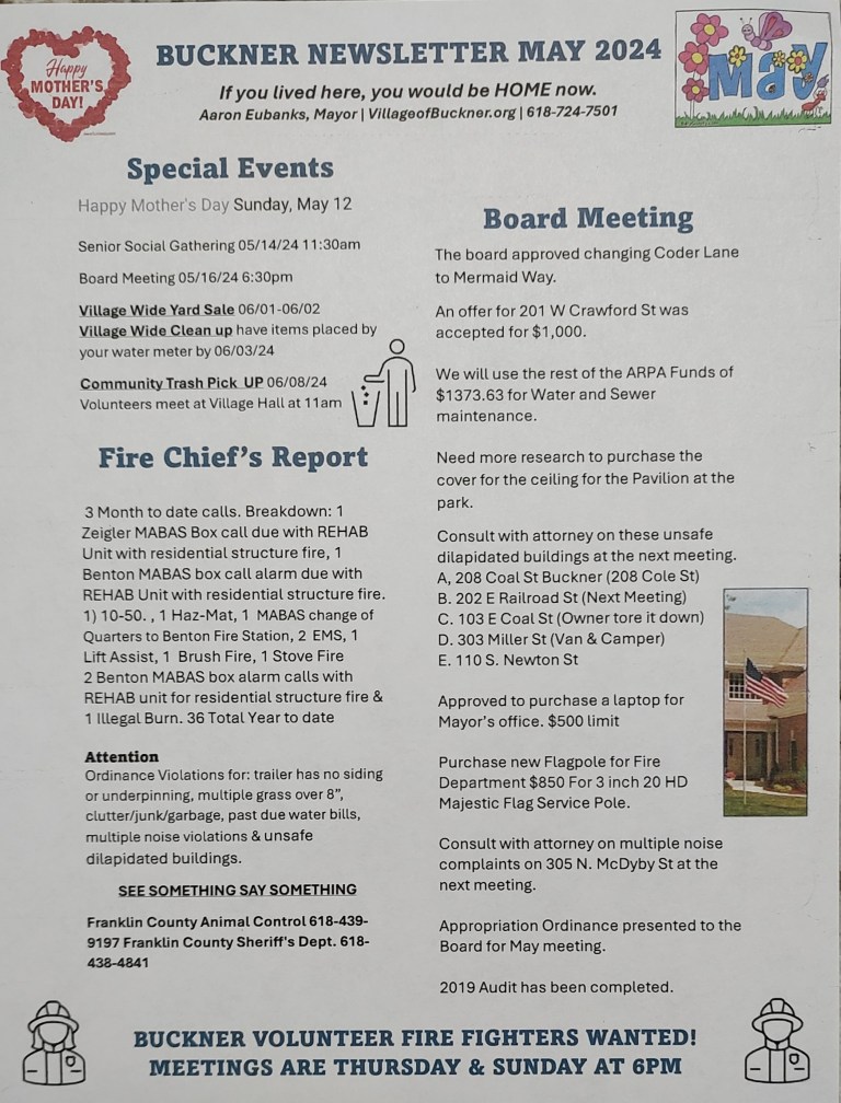 Buckner Illinois Newsletter Village of Buckner